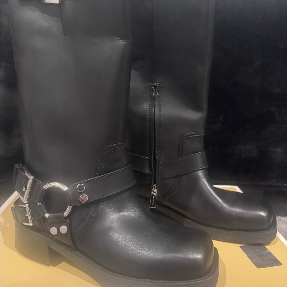 NWT Michael Kors Crosby Black Moto Boots with Metallic Accents